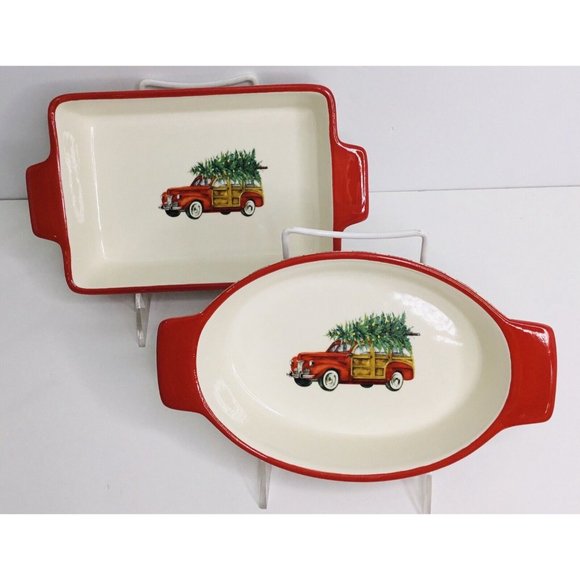 Casserole DiVintage Grace Bake Shop 2 Holiday Red Truck Christmas Tree P… - Picture 2 of 11